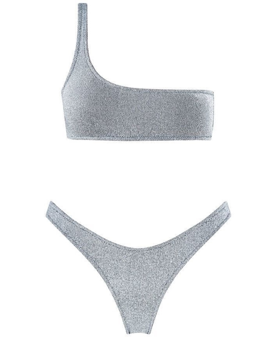 Triangl Melrose Sparkle Silver One-Shoulder 2 pc Bikini Set - Women Small